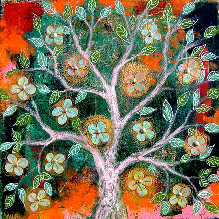 margaret blanchett folk art birds tree