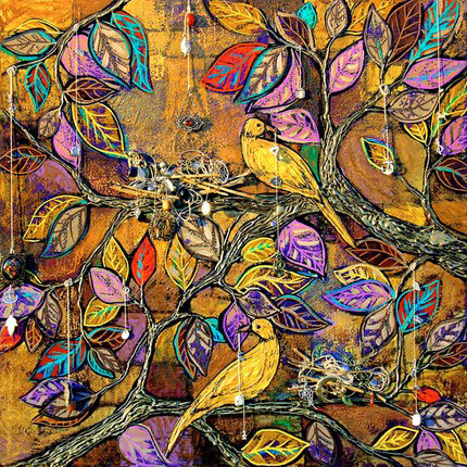 margaret blanchett folk art birds tree