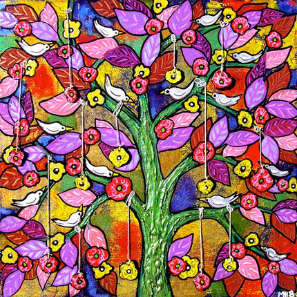 margaret blanchett folk art birds tree