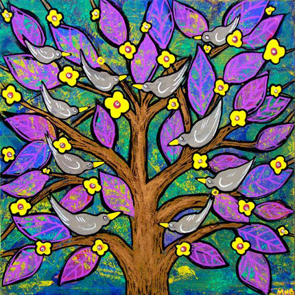 margaret blanchett folk art birds tree