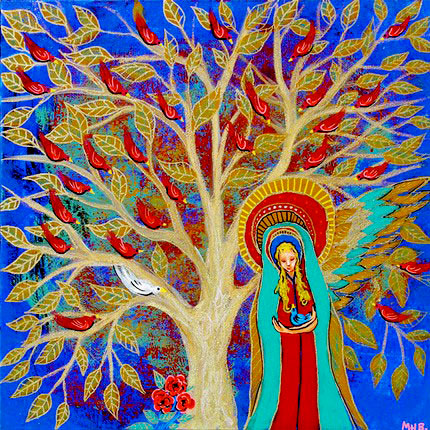 margaret blanchett folk art birds tree